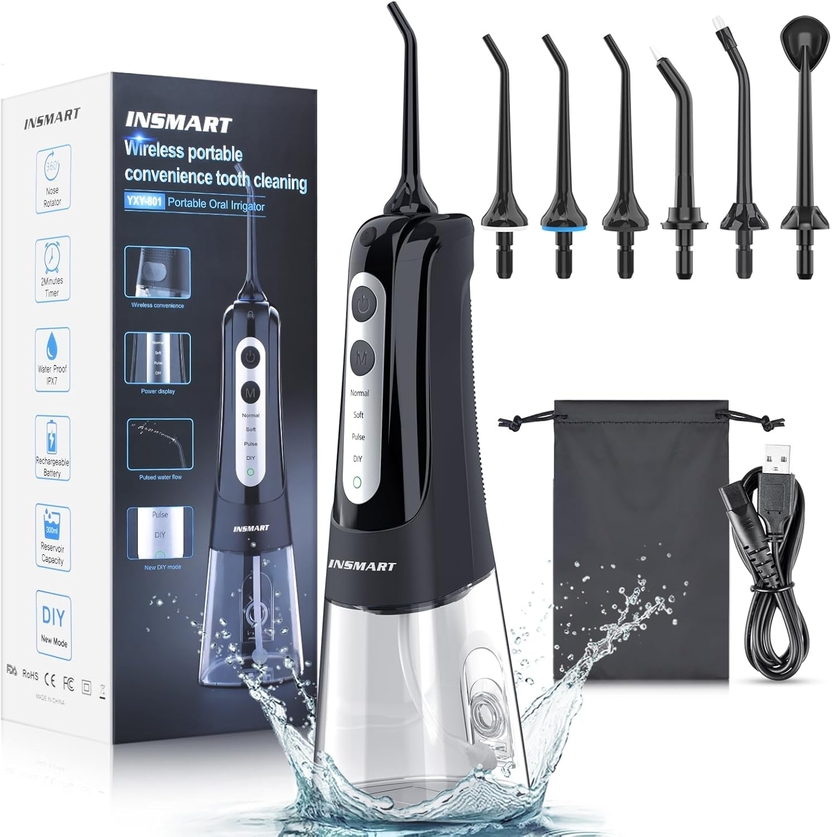 Cordless Water Dental Flosser Teeth Cleaner,  Professional 300ML Tank DIY Mode USB Rechargeable Dental Oral Irrigator for Home and Travel, IPX7 Waterproof 6 Modes Irrigate for Oral Care الصورة الرئيسية