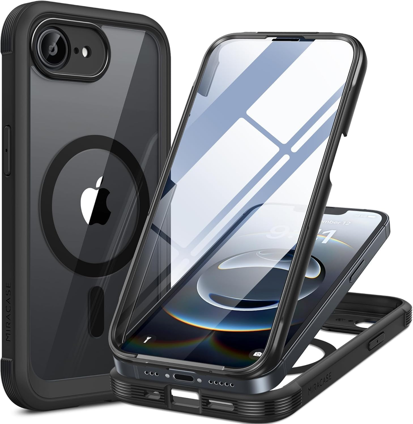 For Iphone 17E Case& Iphone 16E Case, Full-Body Phone with Built-In Glass Screen Protector, [Magnetic with Magsafe] Military Drop Proof 17 E/ 16 E Cover Bumper 6.1 Inch, Black الصورة الرئيسية