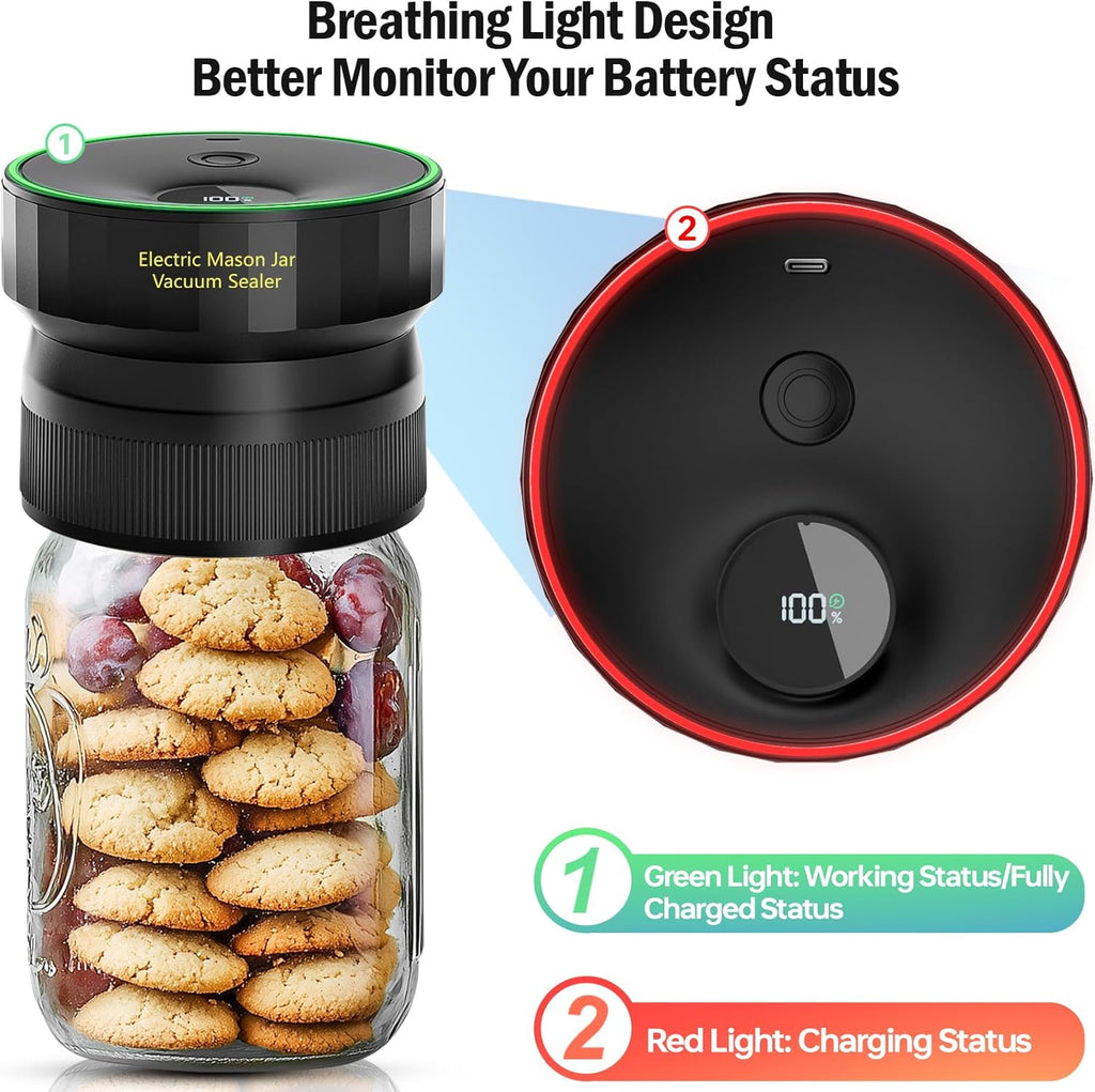 2026 Upgraded Jar Vacuum Sealer, Electric Vacuum Sealer for Regular Mouth and Wide Mouth Canning Jars, Fully Automated and Portable