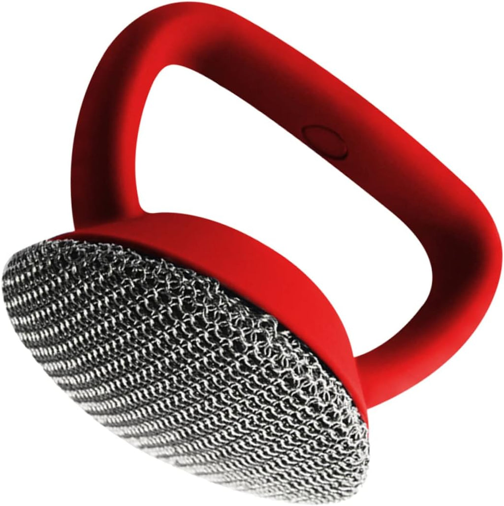 Metal Mesh Pot Brush with Handle Scrubber for Pots Pans and Dishes Ergonomic Design for Easy Cleaning and Storage
