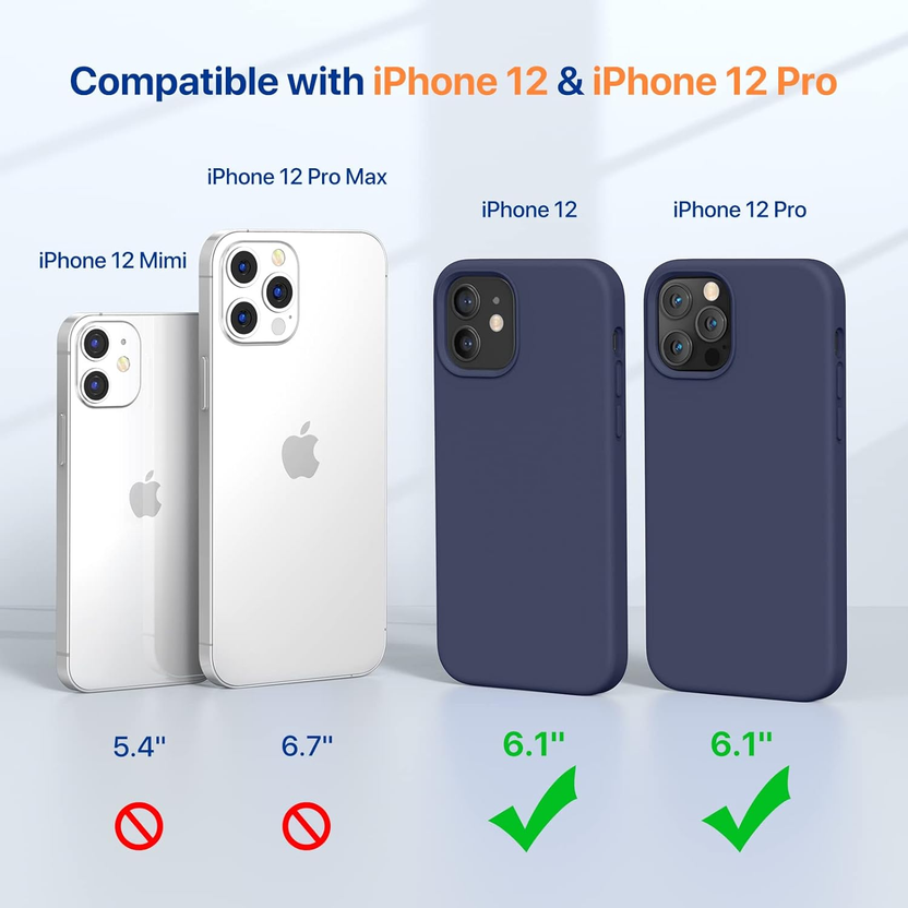 Compatible with Iphone 12 Case and Iphone 12 Pro Case, Liquid Silicone Gel Rubber Full Body Protection Shockproof Drop Protection Phone Case for Iphone 12/12 Pro 6.1 Inch, Navy Blue صورة ثانوية