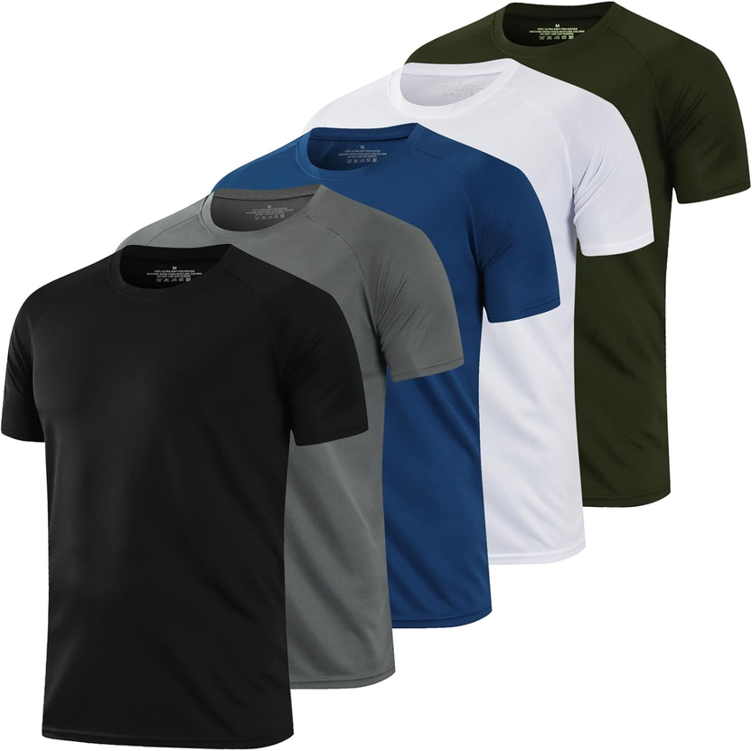 1/5 Pack Running Shirts Men Sport Tops Dry Fit Gym Wicking Athletic T Shirts Breathable Cool Workout Shirts الصورة الرئيسية