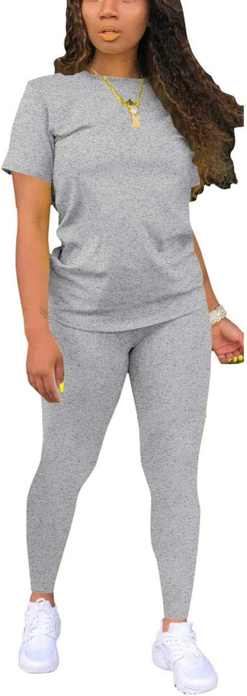 Biker Short Sets Women 2 Piece Outfits Summer Short Sleeve Jogger Tracksuit الصورة الرئيسية