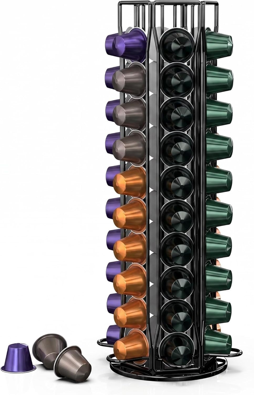 Coffee Pod Holder for Nespresso Originalline, Coffee Pod Storage Organizer 360 Degree Rotatable Capsules Carousel for Nespresso, for Home Bar Countertop (60 Pods) الصورة الرئيسية
