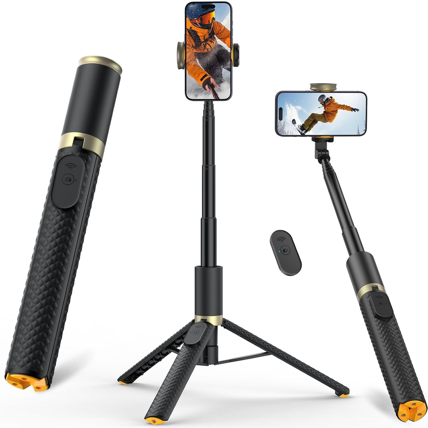 Phone Tripod & Selfie Stick with Remote, Portable, Lightweight for Video Recording Vlog, Extendable Travel Tripod Stand Compatible with Iphone Android, Black, 62" الصورة الرئيسية