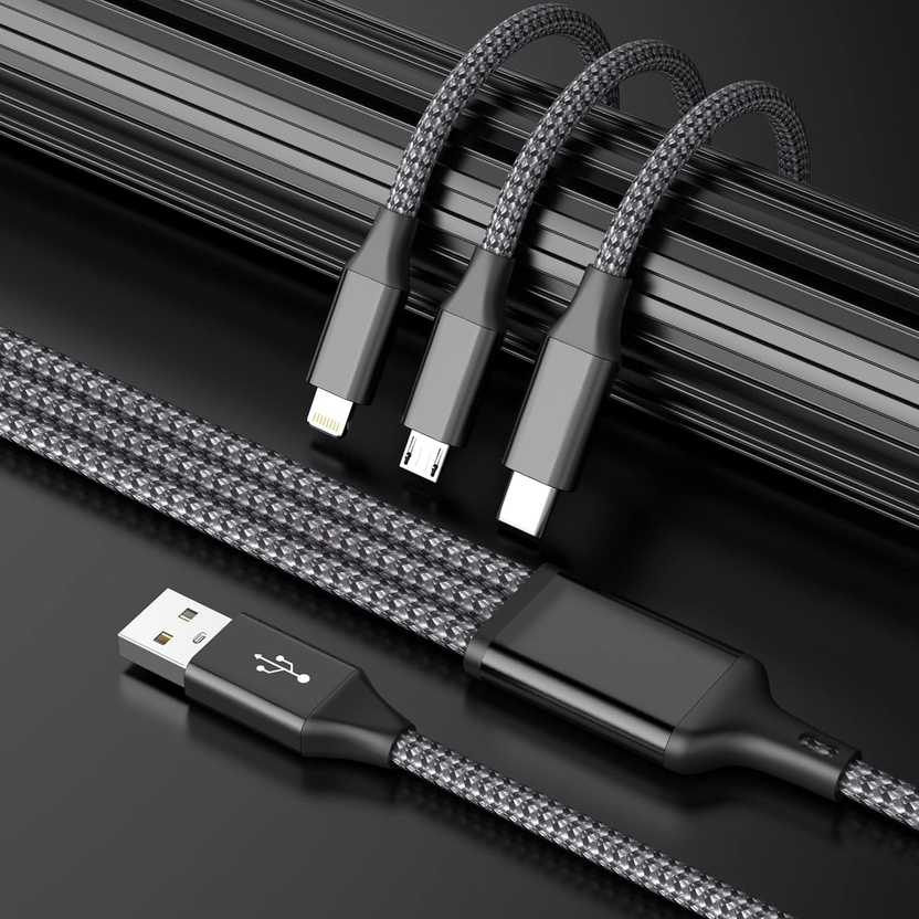 Multi Charging Cable(2Pack 4FT), 3 in 1 USB Charging Cable for Multiple Devices, Braided Universal Phone Charger Cord with Type-C, Micro USB, IP Port for Iphone17/16/14/Android Phones and More صورة ثانوية