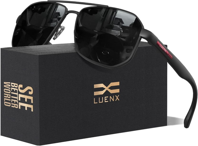 Aviator Sunglasses for Men Square Polarized Polygon Lens - UV 400 Protection with Accessories Driving Outdoor الصورة الرئيسية