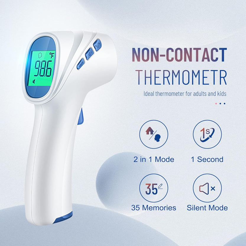 Forehead Thermometer for Adults and Kids, Digital Baby Thermometer with Fever Alarm, Fast Accurate Results, Home Medical & Nurse Essentials صورة ثانوية