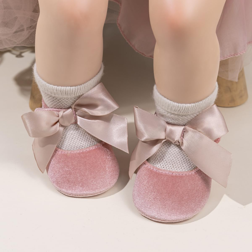 Infant Baby Girls Mary Jane Shoes Non-Slip Rubber Sole Ballet Slippers Princess Dress Wedding Shoe Newborn Crib Shoes First Walkers Shoes صورة ثانوية