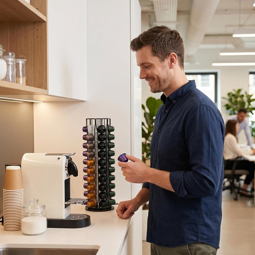 Coffee Pod Holder for Nespresso Originalline, Coffee Pod Storage Organizer 360 Degree Rotatable Capsules Carousel for Nespresso, for Home Bar Countertop (60 Pods) صورة ثانوية