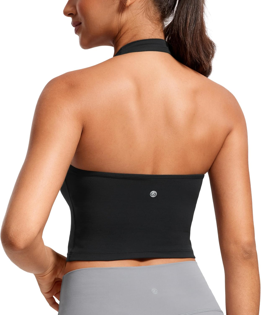 Butterluxe Halter Crop Tank Tops for Women - Open Back Padded Longline Sports Bras Workout Gym الصورة الرئيسية
