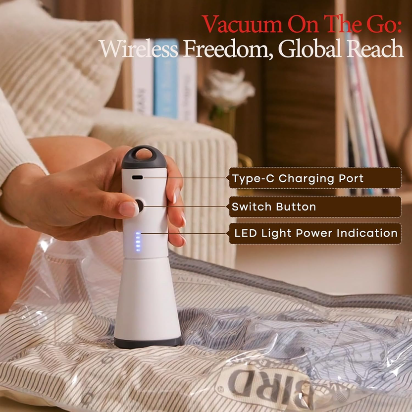 Vacuum Bags for Travel with Rechargeable Air Pump, Carry-On Size Compression Packing Bags for Luggage and Suitcase, Space Saver for Clothes and Clothing 15 Combo Travel Size صورة ثانوية