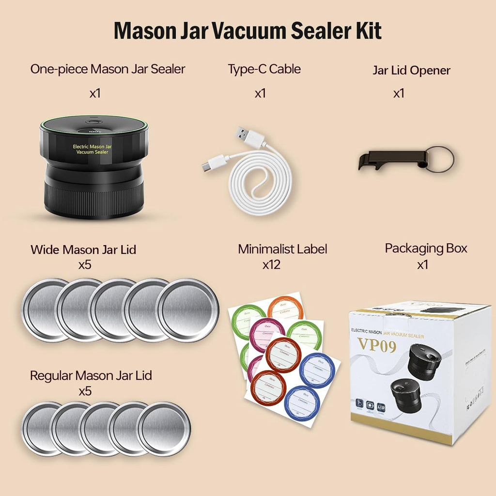2026 Upgraded Jar Vacuum Sealer, Electric Vacuum Sealer for Regular Mouth and Wide Mouth Canning Jars, Fully Automated and Portable