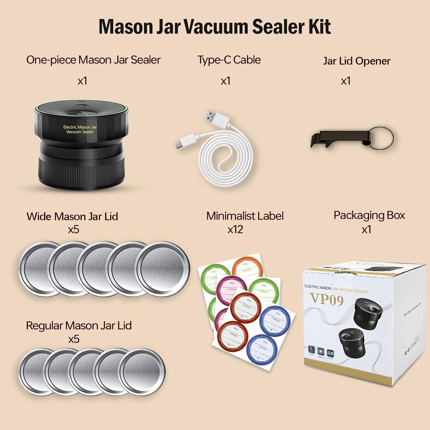 2026 Upgraded Jar Vacuum Sealer, Electric Vacuum Sealer for Regular Mouth and Wide Mouth Canning Jars, Fully Automated and Portable