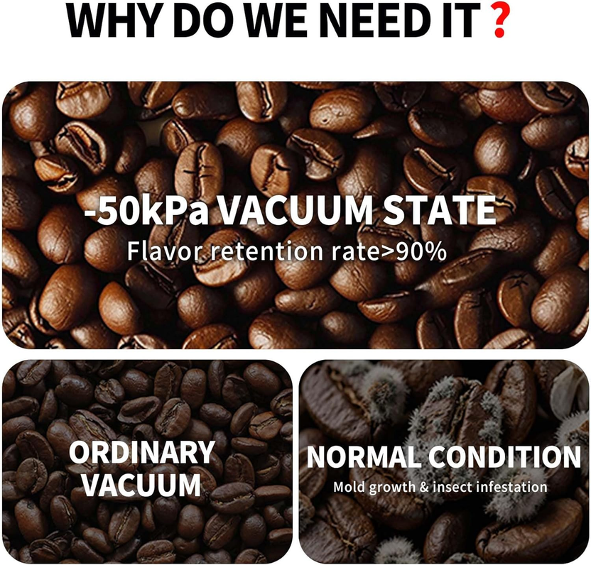 Smart Vacuum Coffee Canister, Automatic Stainless Steel Food Storage Container, LCD Monitoring, One-Touch Freshness, Date Tracker, Extra-Long Standby Time, Holds 20 Oz Coffee Beans (Black, 1.8L) صورة ثانوية