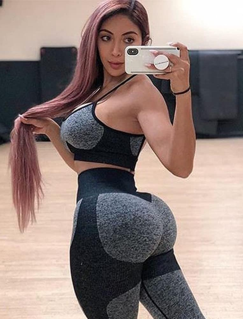 Women’S Workout Sets 2 Piece - Seamless Yoga Leggings and Cross-Strap Sports Bra Gym Outfits Activewear Matching Set صورة ثانوية
