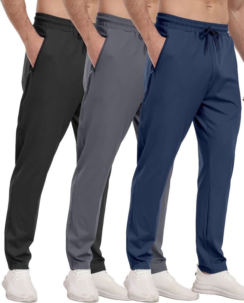 3 Pack Mens Athletic Sweatpants With Zipper Pockets صورة ثانوية