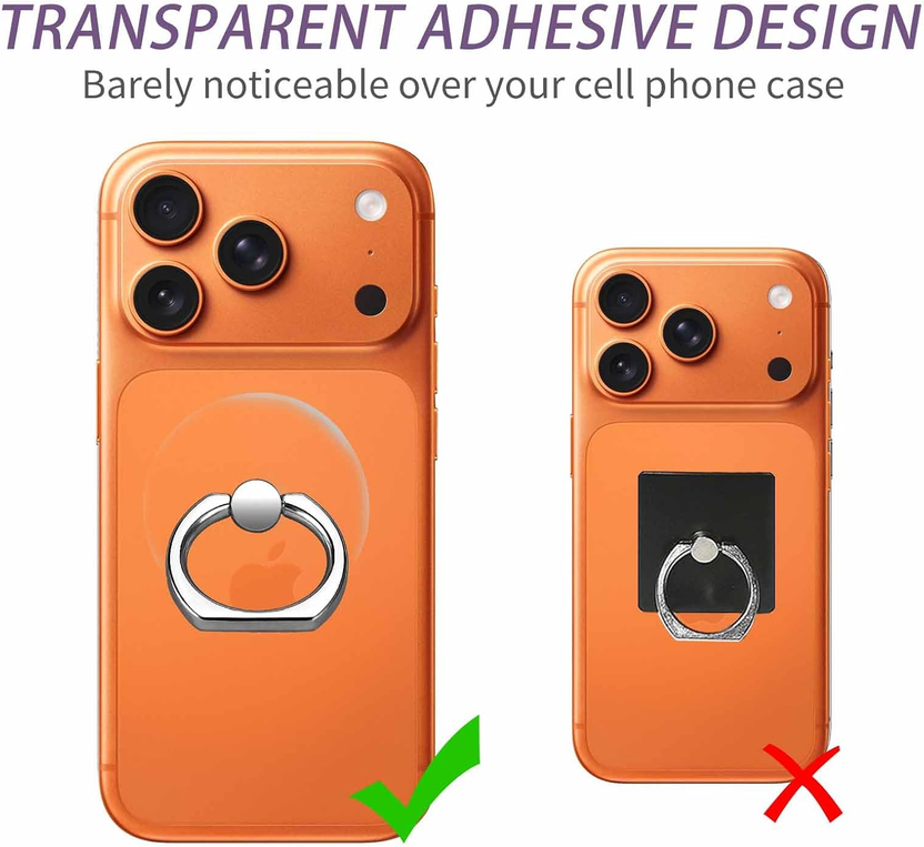 Cell Phone Ring Holder, Transparent Ring Holder 360°Rotation Finger Ring Stand, Clear Cell Phone Kickstand Compatible with Most of Phones, Tablet and Case, (2Silver+1Black+1Rose Gold) صورة ثانوية