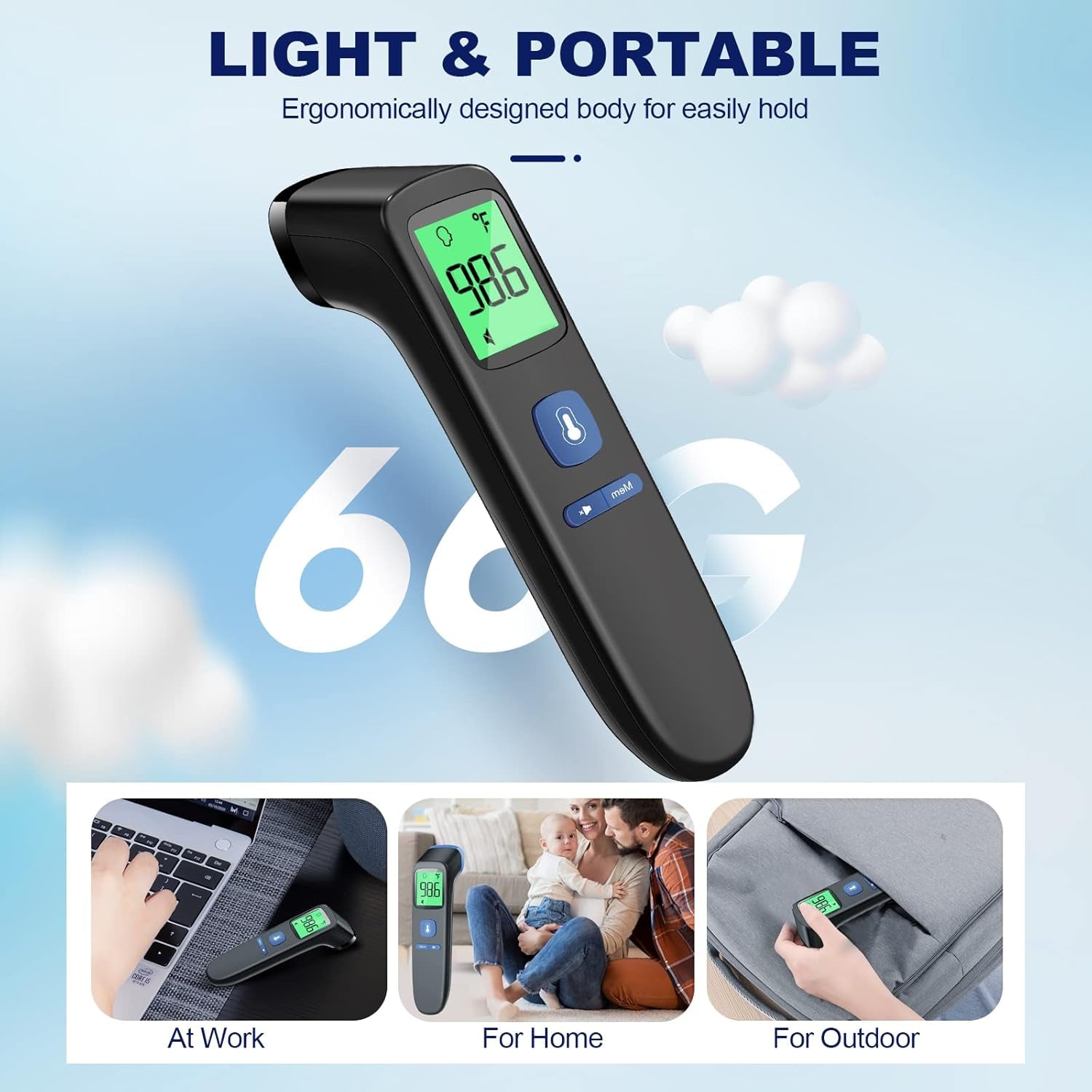 No-Touch Thermometer for Adults and Kids, Digital Baby Thermometer with Fever Alarm, 1 Second Fast Result, Easy to Use, 2 in 1 Mode