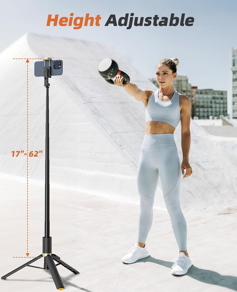 Phone Tripod & Selfie Stick with Remote, Portable, Lightweight for Video Recording Vlog, Extendable Travel Tripod Stand Compatible with Iphone Android, Black, 62" صورة ثانوية
