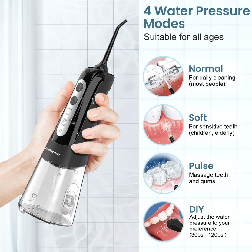 Cordless Water Dental Flosser Teeth Cleaner,  Professional 300ML Tank DIY Mode USB Rechargeable Dental Oral Irrigator for Home and Travel, IPX7 Waterproof 6 Modes Irrigate for Oral Care صورة ثانوية