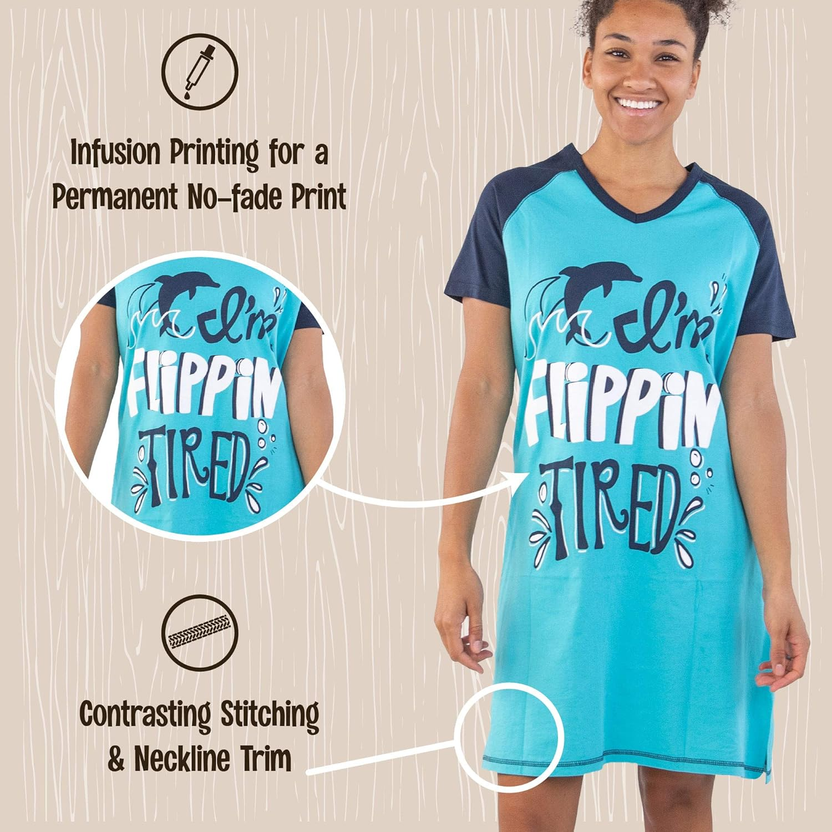 Women'S Nightgown, Funny V-Neck Sleep Shirt for Women, Novelty Pajama Shirts صورة ثانوية
