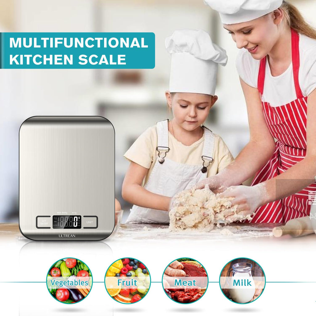 Food Scale, Digital Kitchen Scale with LCD Display, Weight Grams and Ounces for Baking Cooking and Meal Prep, 6 Units with Tare Function, 304 Stainless Steel, 11Lb (Batteries Included)