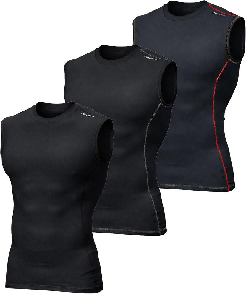 3 Pack Men'S Compression Shirts Sleeveless Workout Tank Top Baselayer for Gym Training, Running, Moisture Wicking صورة ثانوية