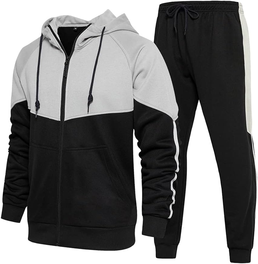 Men'S Hooded Athletic Tracksuit Sweatsuit Long Sleeve Full-Zip Jogging Sweatpants 2 Piece Patchwork Sportsuits الصورة الرئيسية
