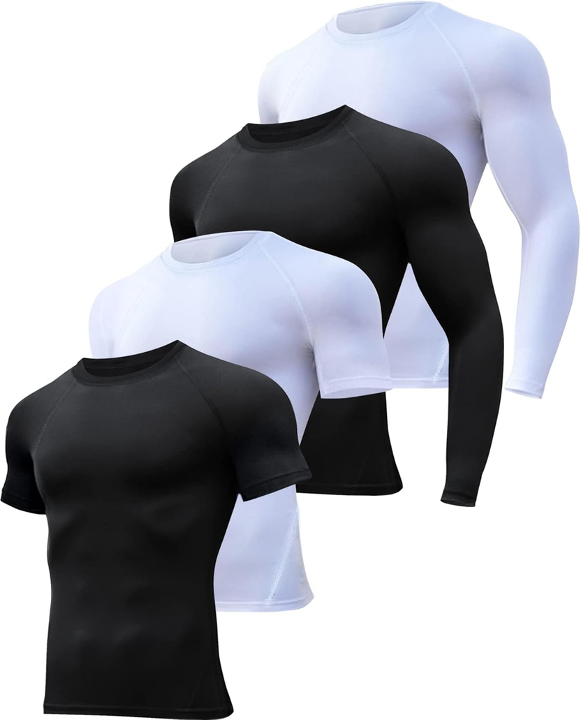 4/5 Pack Workout Compression Shirts Men Long/Short Sleeve Rash Guard Athletic Undershirt Gear T Shirt for Sports الصورة الرئيسية