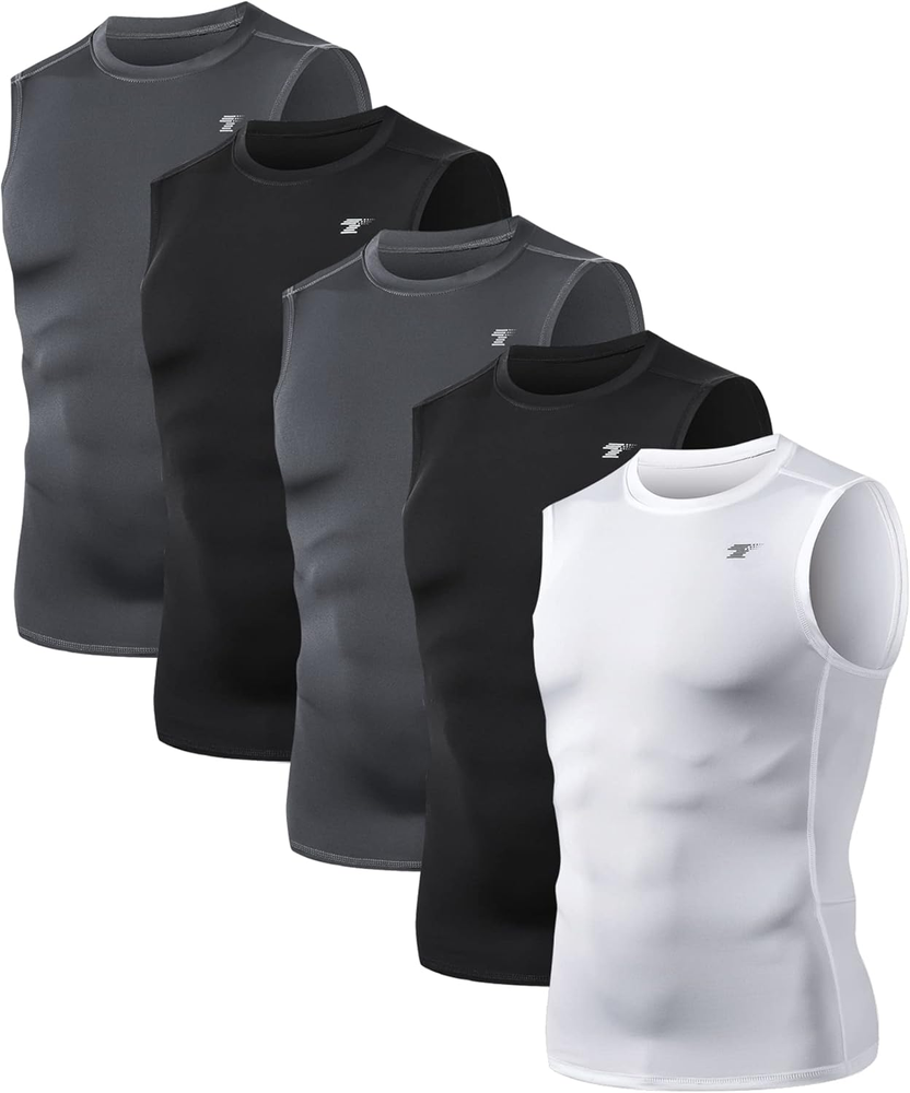 5 Pack Men's Athletic Compression Shirts Sleeveless صورة ثانوية