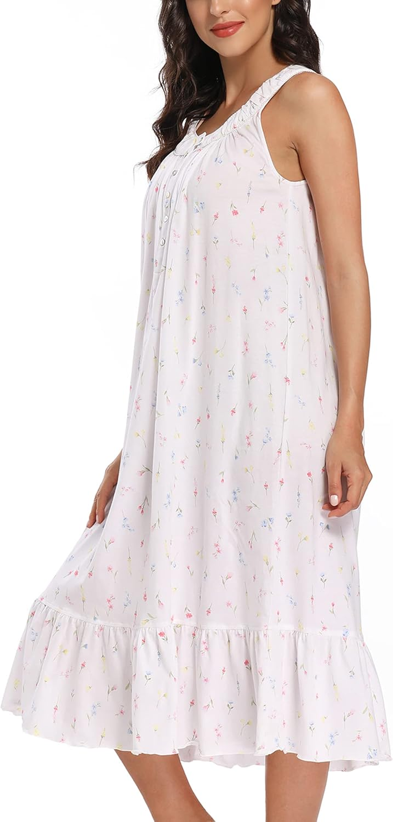 100% Cotton Nightgowns for Women Soft Ladies Gowns Sleepwear Long Sleeveless Nightgown صورة ثانوية