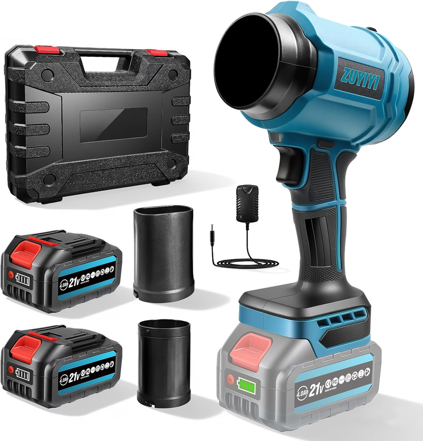 Cordless Leaf Blower, Brushless Mini Jet Dry Blower 40000 RPM 475 MPH, Handheld Turbofan Air Blowers with 2×4.0Ah Battery, Extended Nozzle for Lawn Care, Patio Cleaning, Dust Main image