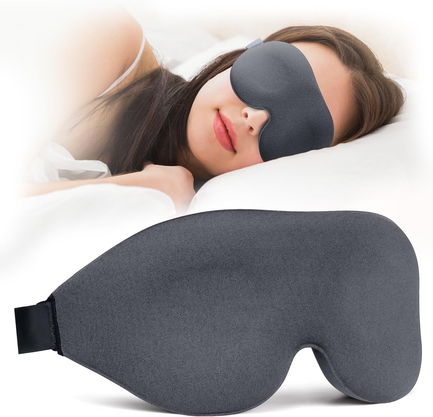 Sleep Mask for Back and Side Sleeper, Block Out Light, Luxury Sleeping Eye Mask of 3D Night Blindfold, Zero Pressure Breathable Travel Eye Cover Grey