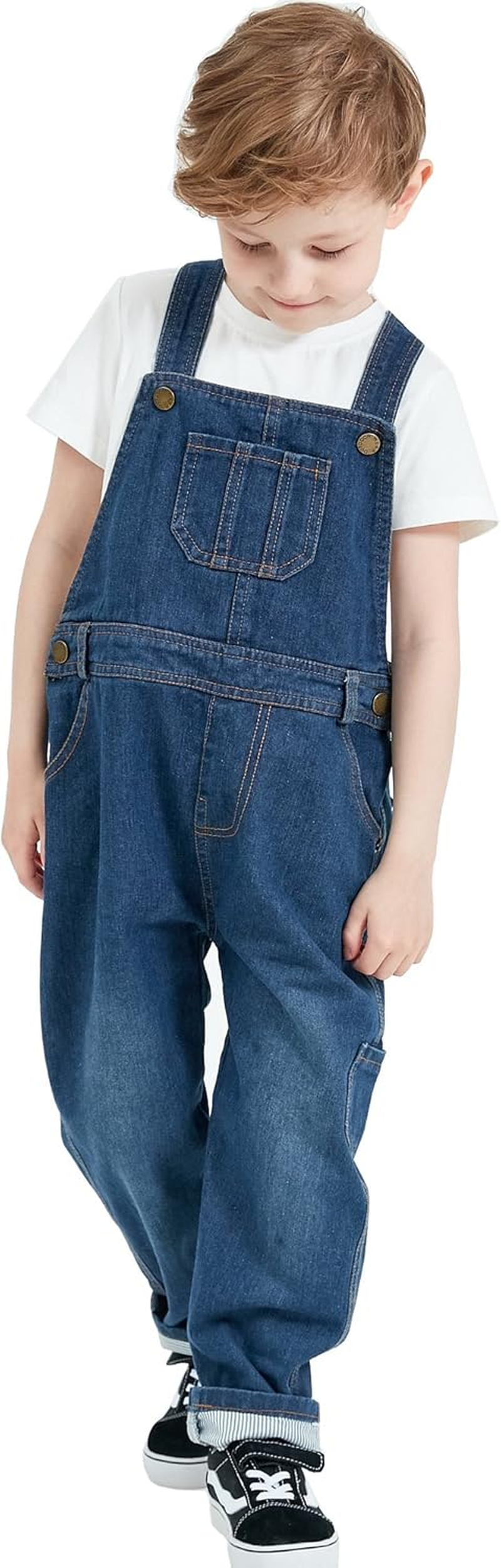 Boys Denim Bib Overalls, Size 3T-10 صورة ثانوية