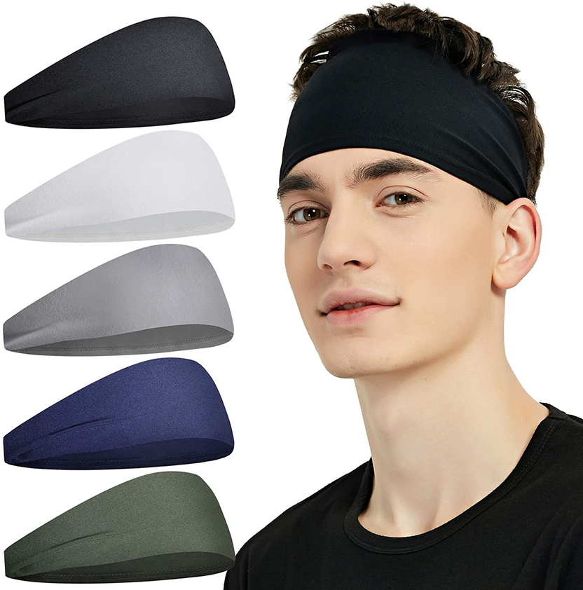 Sports Headbands for Men (5 Pack),Moisture Wicking Workout Headband, Sweatband Headbands for Running,Cycling,Football,Yoga,Hairband for Women and Men الصورة الرئيسية