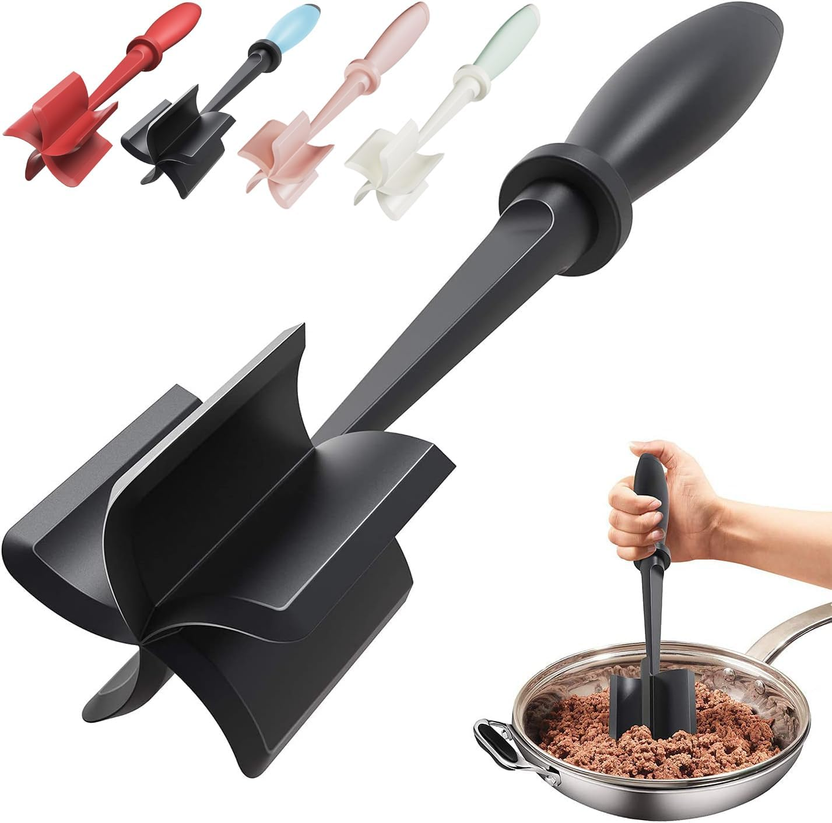 Upgrade Meat Chopper, Heat Resistant Meat Masher for Hamburger, Ground Beef Smasher, Nylon Hamburger Grinder Utensil for Ground Beef, Non Stick Mix Ground Chopper, Mix and Chop Potato Masher Tool الصورة الرئيسية