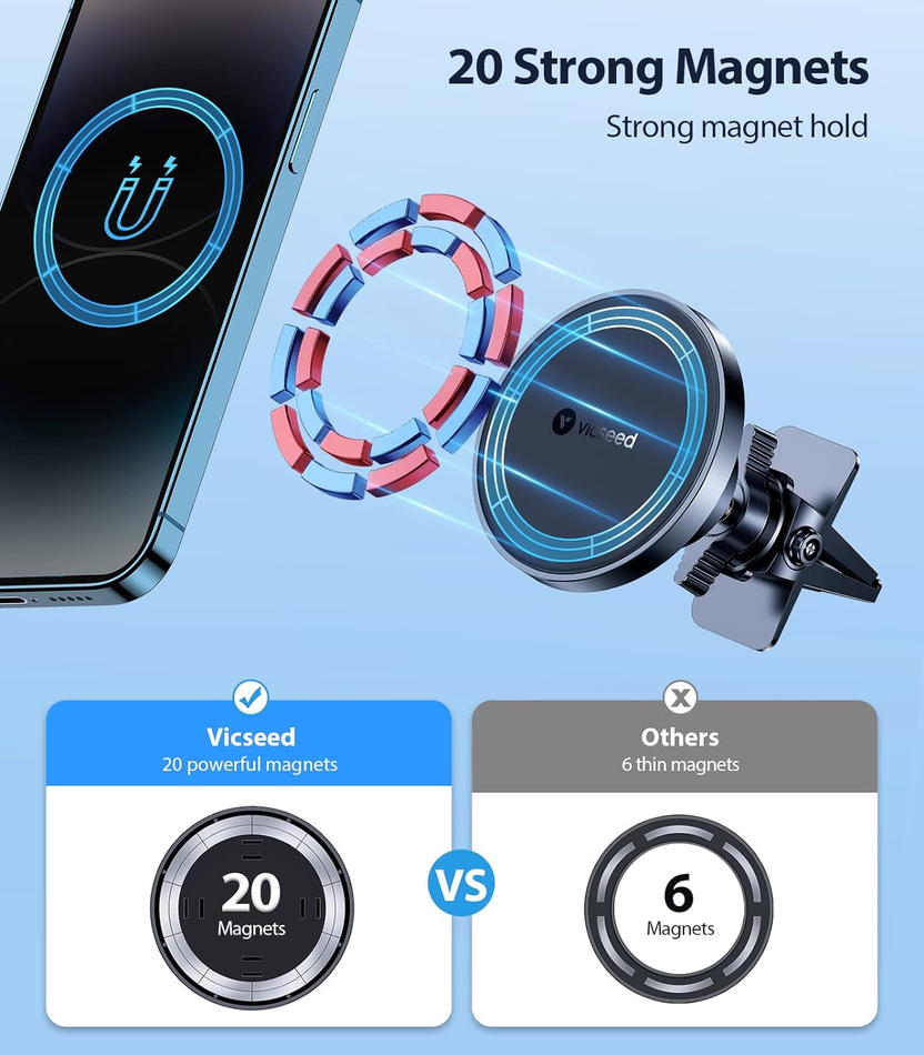 For Magsafe Car Mount [Upgraded Strongest Magnet Power] Magnetic Phone Holder for Car Vent 360 Adjustable Magnetic Car Phone Holder Mount for Iphone 17 Pro Max 16 15 14 13 12 plus Mini صورة ثانوية