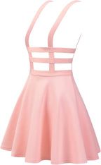 Women'S Pleated Overall Halloween Gothic 2025 Elastic Waist Kawaii A-Line Braces Suspender Skirt