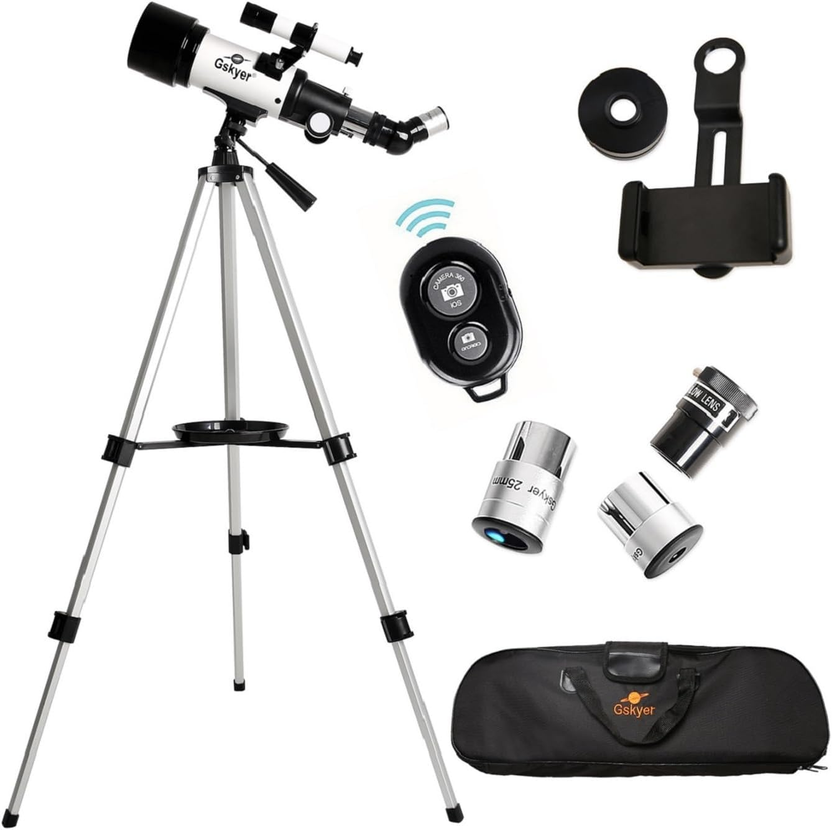 Telescope, 70Mm Aperture 400Mm AZ Mount Astronomical Refracting Telescope for Kids Beginners - Travel Telescope with Carry Bag, Phone Adapter and Wireless Remote. صورة ثانوية