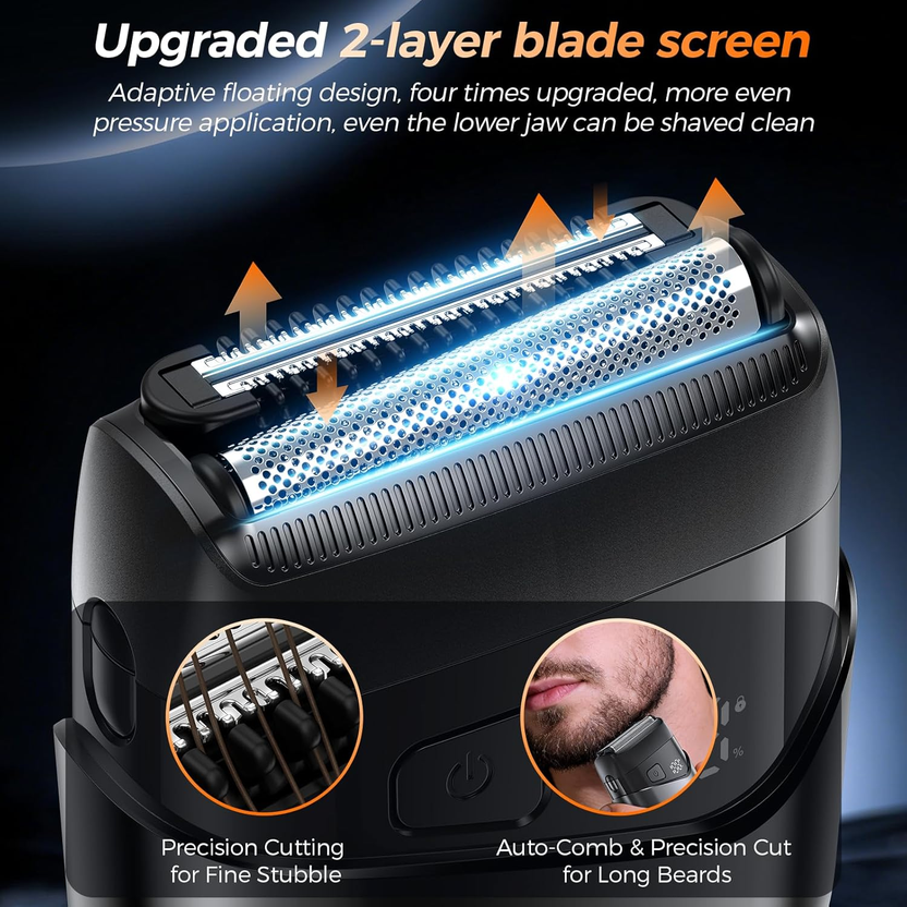 7D Head Shavers for Bald Men, Upgrade 5 in 1 Waterproof Electric Razor Men'S Grooming Kit, Detachable Wet/Dry Anti-Pinch Head Shavers for Bald Men, LED Display Type-C Charge Head Shaver صورة ثانوية