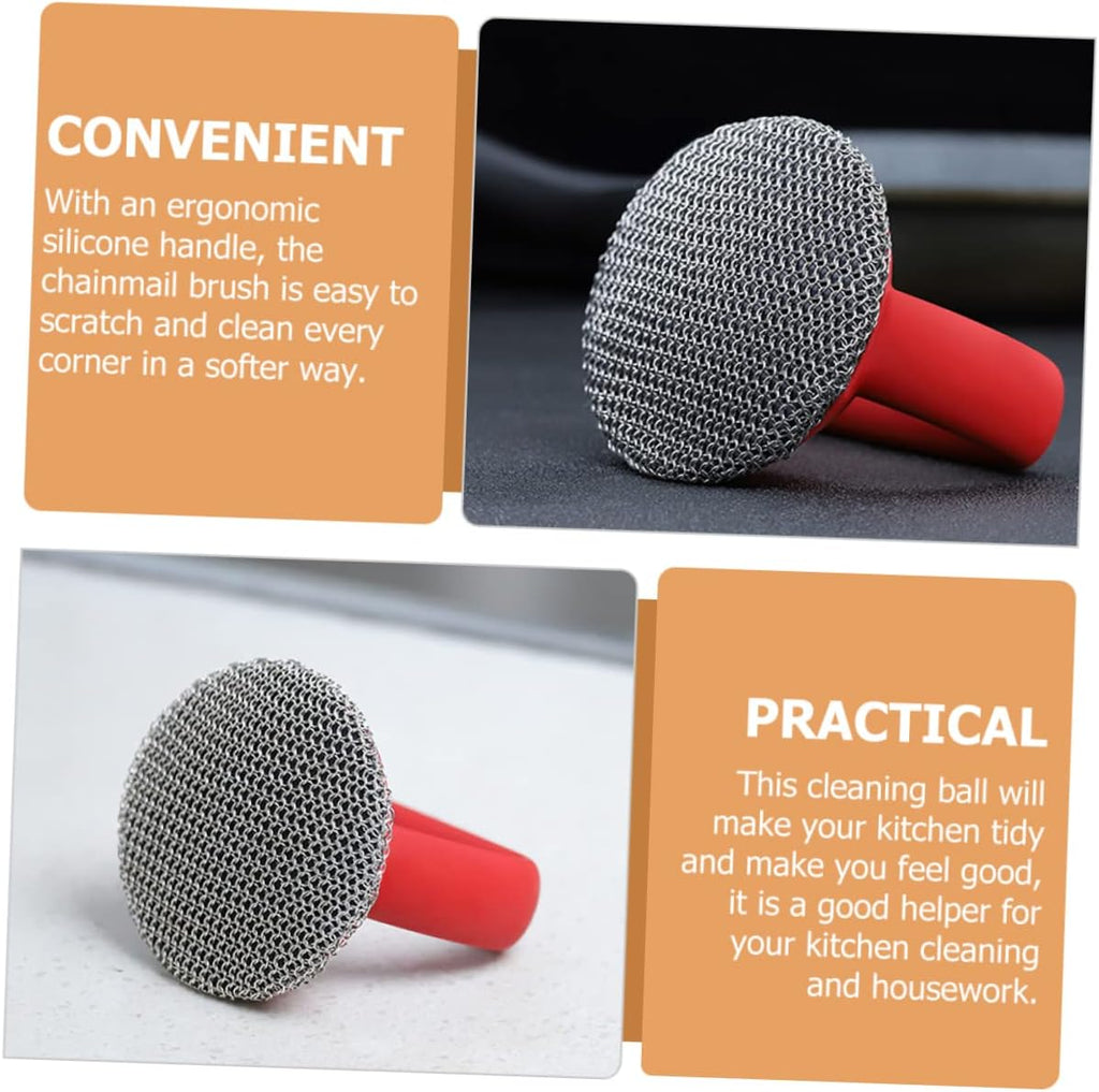 Metal Mesh Pot Brush with Handle Scrubber for Pots Pans and Dishes Ergonomic Design for Easy Cleaning and Storage