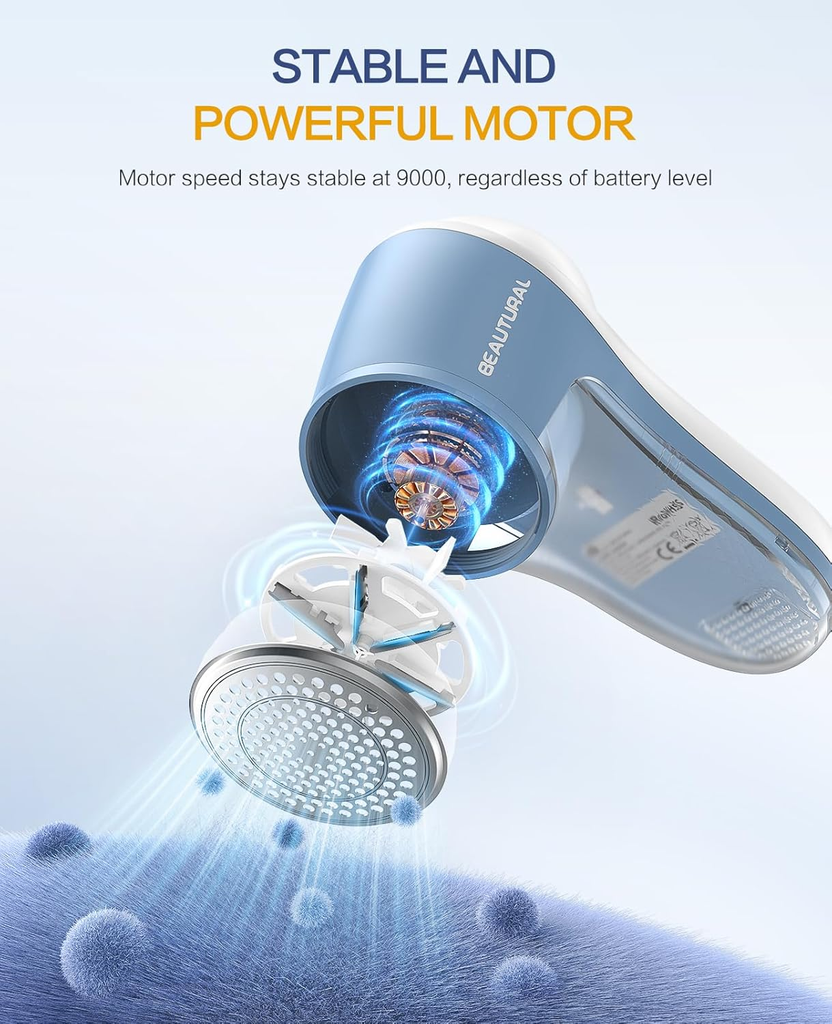 Fabric Shaver, Rechargeable Lint Remover for Clothes, Electric Lint Shaver with 6-Leaf Blades, Sweater Shavers to Fuzz, Lint Balls, Pillings, Bobbles for Clothes and Furniture صورة ثانوية