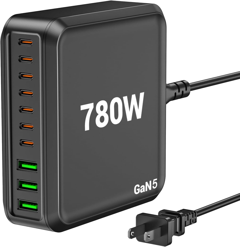 780W USB C Charger Block Fast 10-Port USB C Charging الصورة الرئيسية