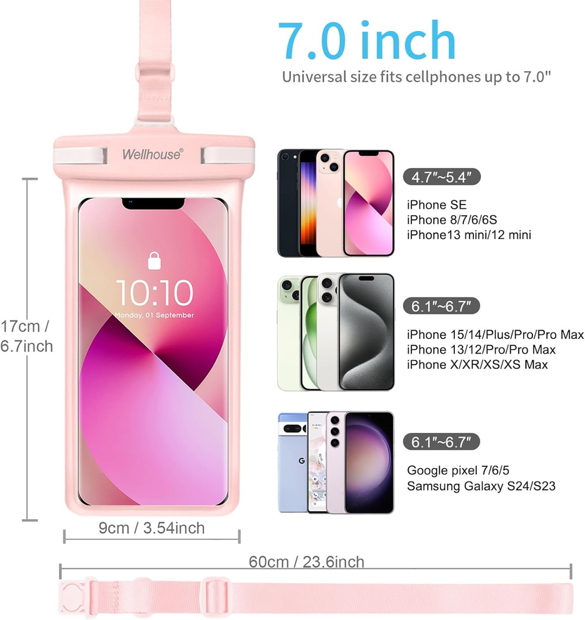 3D Waterproof Phone Pouch with Lanyard,Premium TPU100FT Deep Waterproof Phone Case for Iphone 17 16 15 14 13 12 Pro Max XS Samsung,Snorkeling, Surfing, Kayaking,Skiing,Hot Springs صورة ثانوية