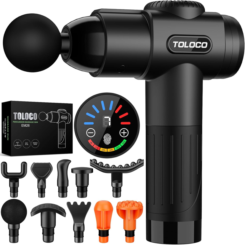 Massage Gun, Deep Tissue Back Massage for Athletes for Pain Relief, Percussion Massager with 10 Massages Heads & Silent Brushless Motor, Valentines Day Gifts for Him Her, Black الصورة الرئيسية