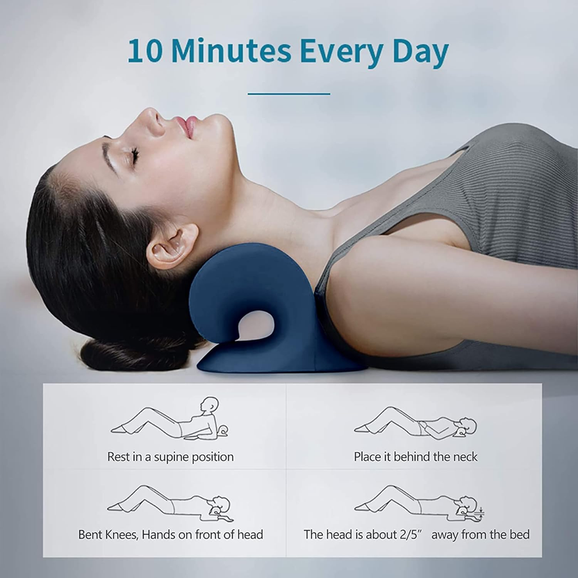 Neck and Shoulder Relaxer, Cervical Traction Device for TMJ Pain Relief and Cervical Spine Alignment, Chiropractic Pillow, Neck Stretcher (Dark Blue) الصورة الرئيسية