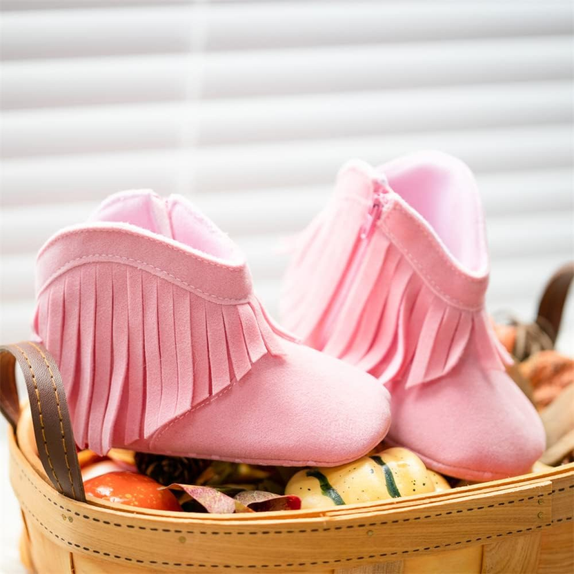 Baby Girls Cowboy Tassel Boots Side Zipper Moccasins Soft Bottom Non-Slip Toddler Shoe صورة ثانوية