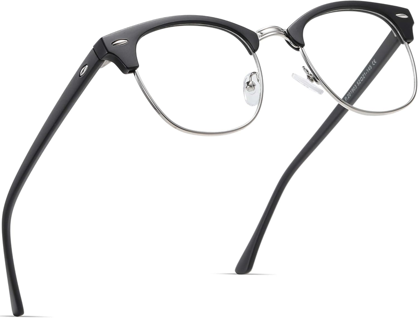 Blue Light Blocking Glasses Vintage Half Frame UV Clear Lens anti Eyestrain Computer Gaming Glasses for Women Men الصورة الرئيسية