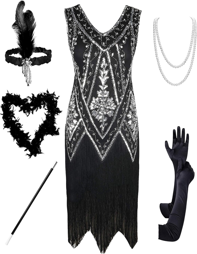 Women'S 1920S Flapper Dress Vintage Swing Fringed Gatsby Roaring 20S Dress الصورة الرئيسية